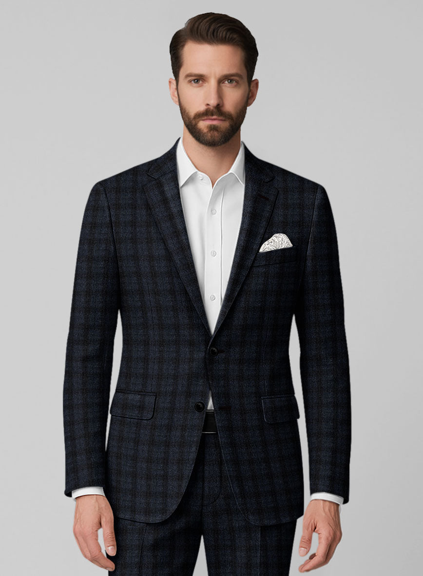 Italian Storm Navy Check Tweed Jacket - StudioSuits