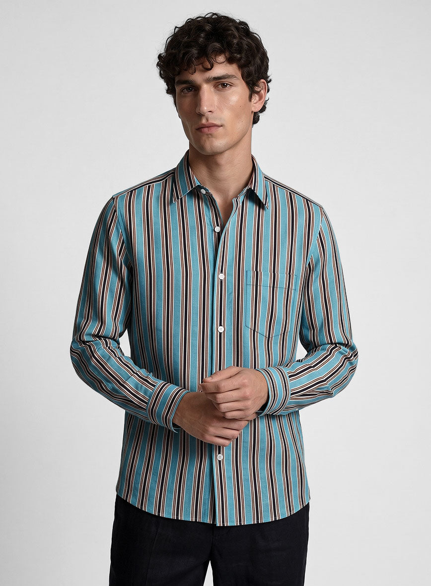 Italian Striped Blue Summer Linen Shirt - StudioSuits