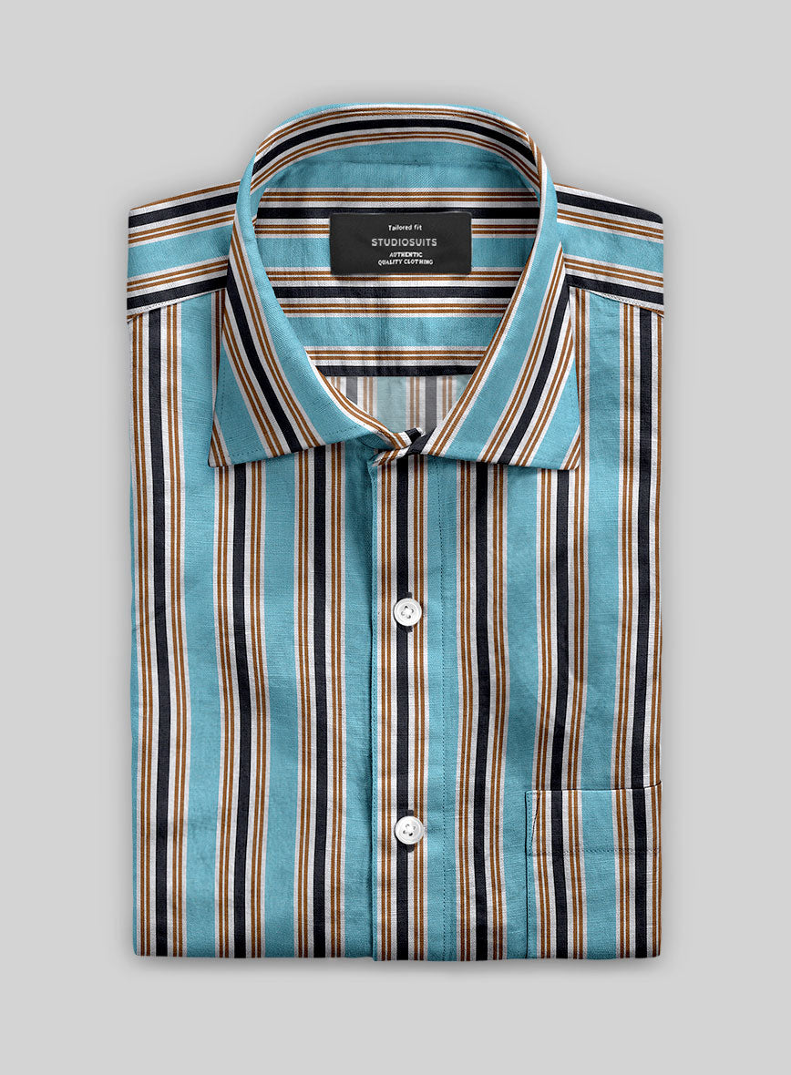 Italian Striped Blue Summer Linen Shirt - StudioSuits