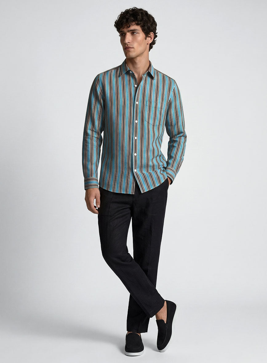 Italian Striped Blue Summer Linen Shirt - StudioSuits