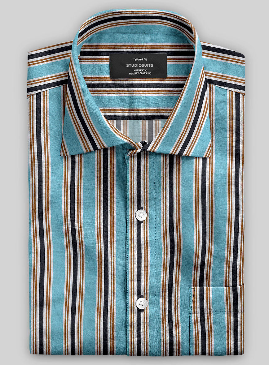 Italian Striped Blue Summer Linen Shirt - StudioSuits