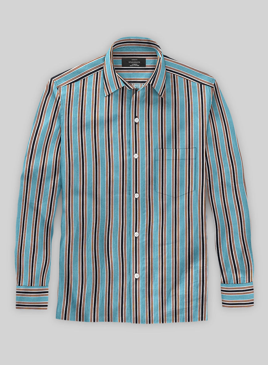 Italian Striped Blue Summer Linen Shirt - StudioSuits