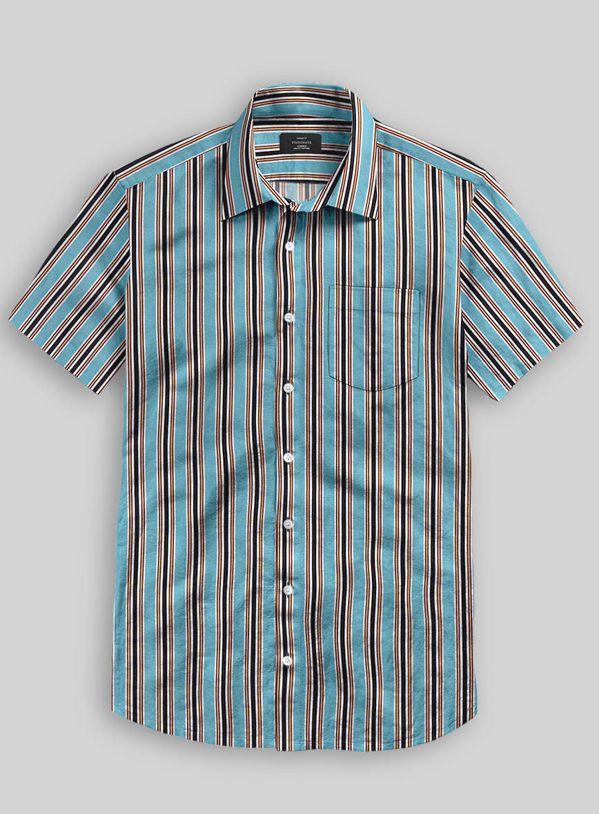Italian Striped Blue Summer Linen Shirt - StudioSuits