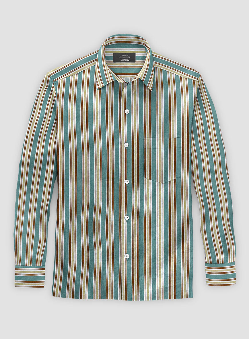 Italian Striped Gray Blue Summer Linen Shirt - StudioSuits