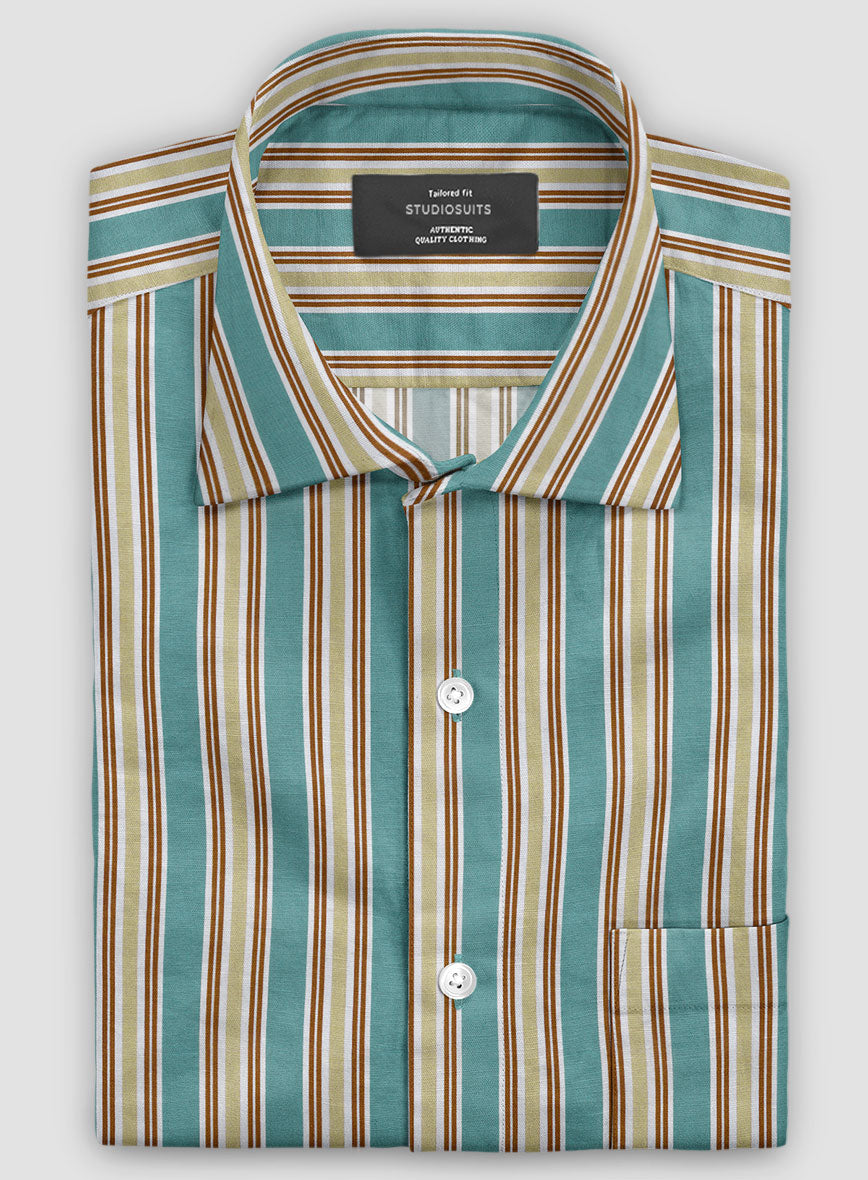 Italian Striped Gray Blue Summer Linen Shirt - StudioSuits
