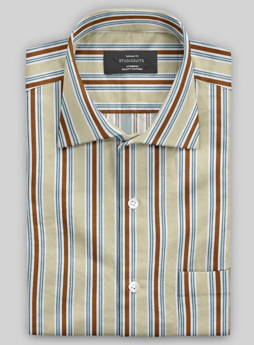 Italian Striped Khaki Summer Linen Shirt - StudioSuits