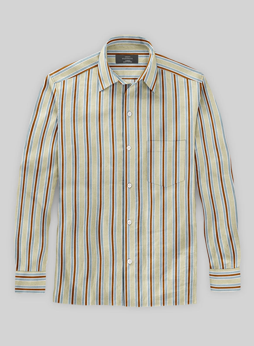 Italian Striped Khaki Summer Linen Shirt - StudioSuits