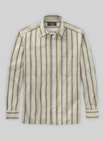 Italian Striped Khaki Summer Linen Shirt - StudioSuits