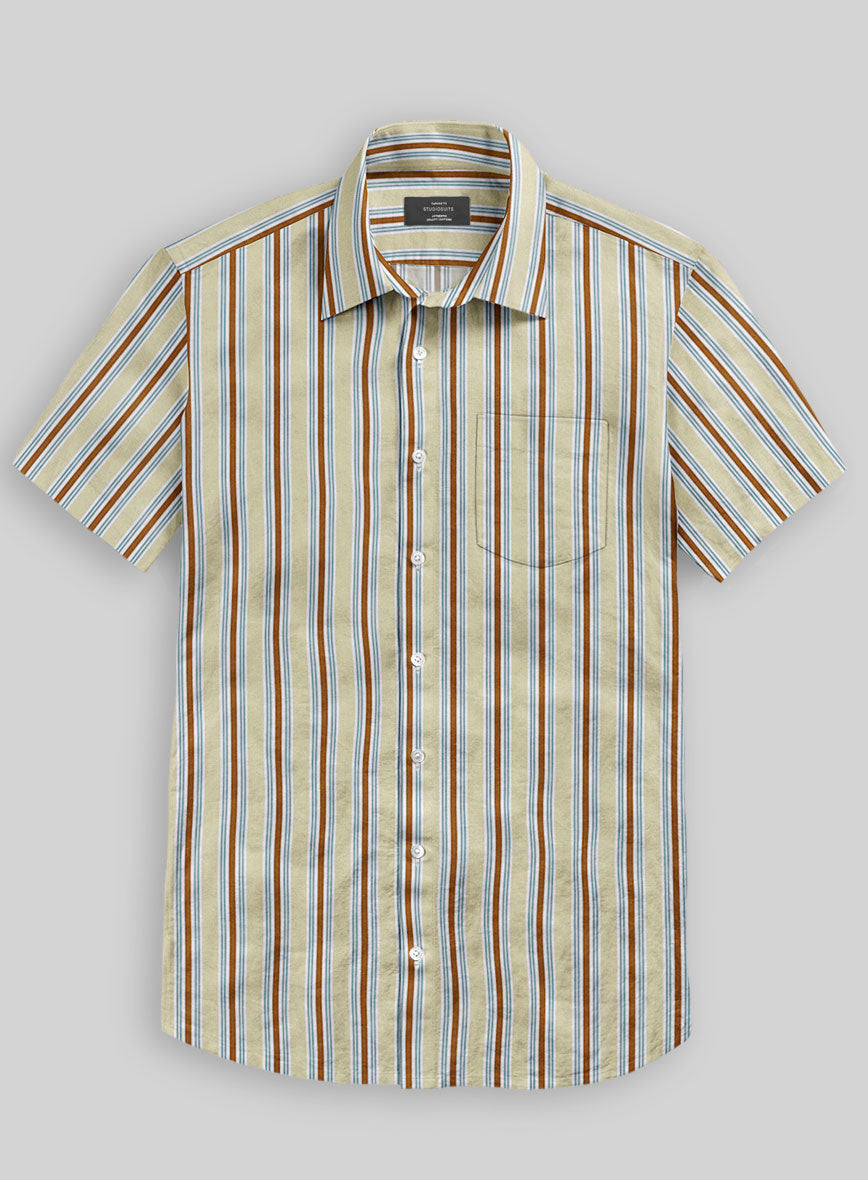 Italian Striped Khaki Summer Linen Shirt - StudioSuits