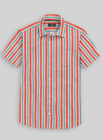 Italian Striped Neon Peach Summer Linen Shirt - StudioSuits