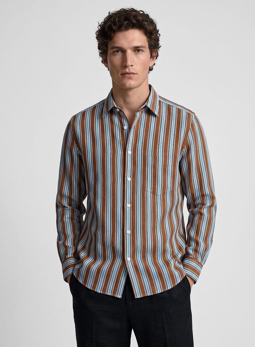 Italian Striped Rust Summer Linen Shirt - StudioSuits