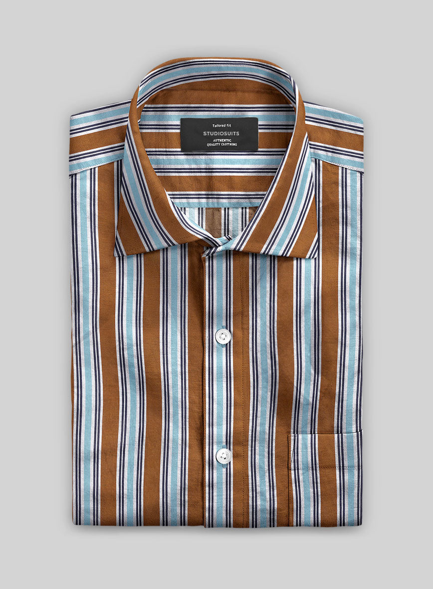 Italian Striped Rust Summer Linen Shirt - StudioSuits