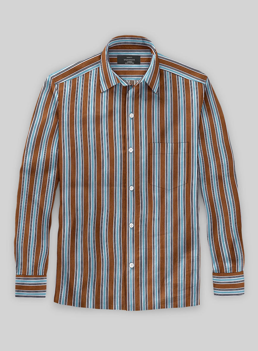 Italian Striped Rust Summer Linen Shirt - StudioSuits