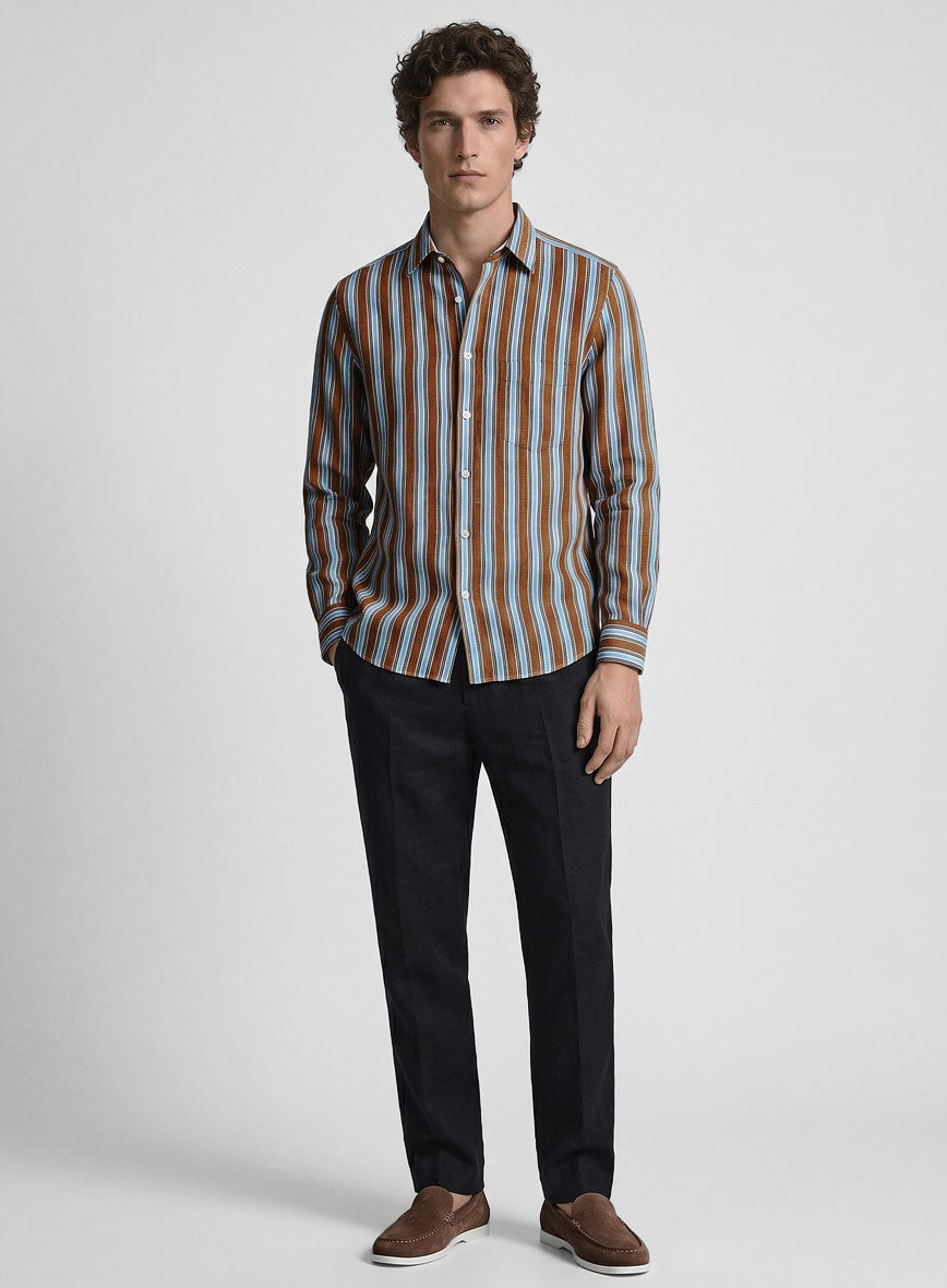 Italian Striped Rust Summer Linen Shirt - StudioSuits