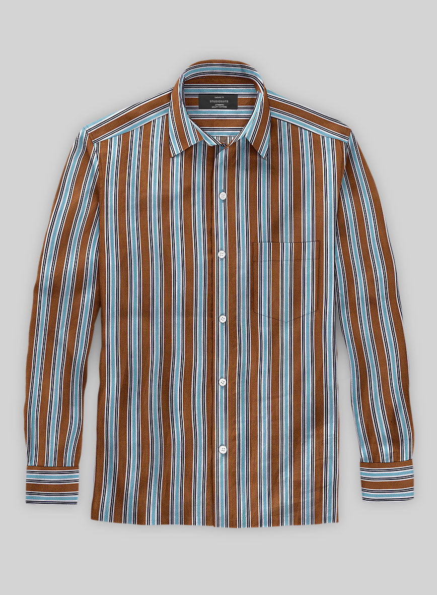 Italian Striped Rust Summer Linen Shirt - StudioSuits