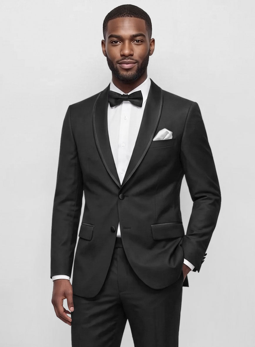 Italian Style Black Wool Tuxedo - Satin Trim - StudioSuits