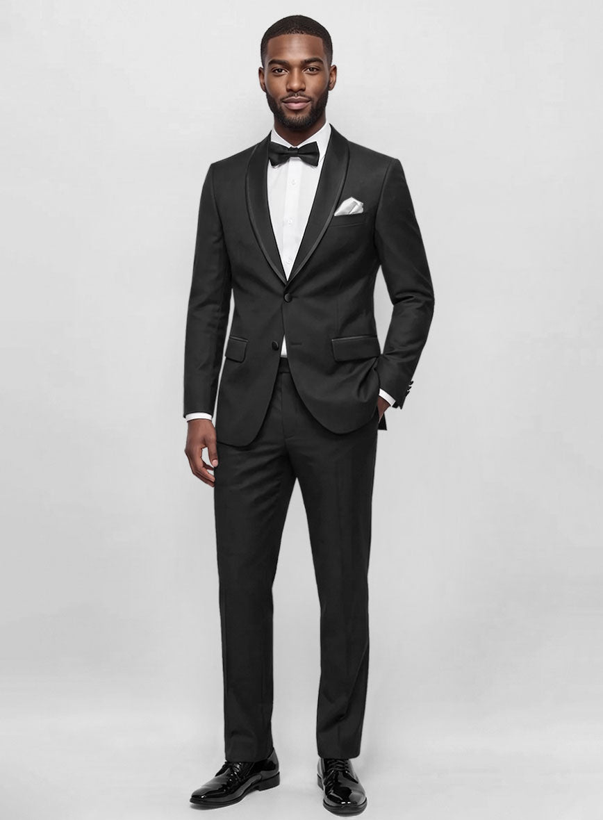 Italian Style Black Wool Tuxedo - Satin Trim - StudioSuits