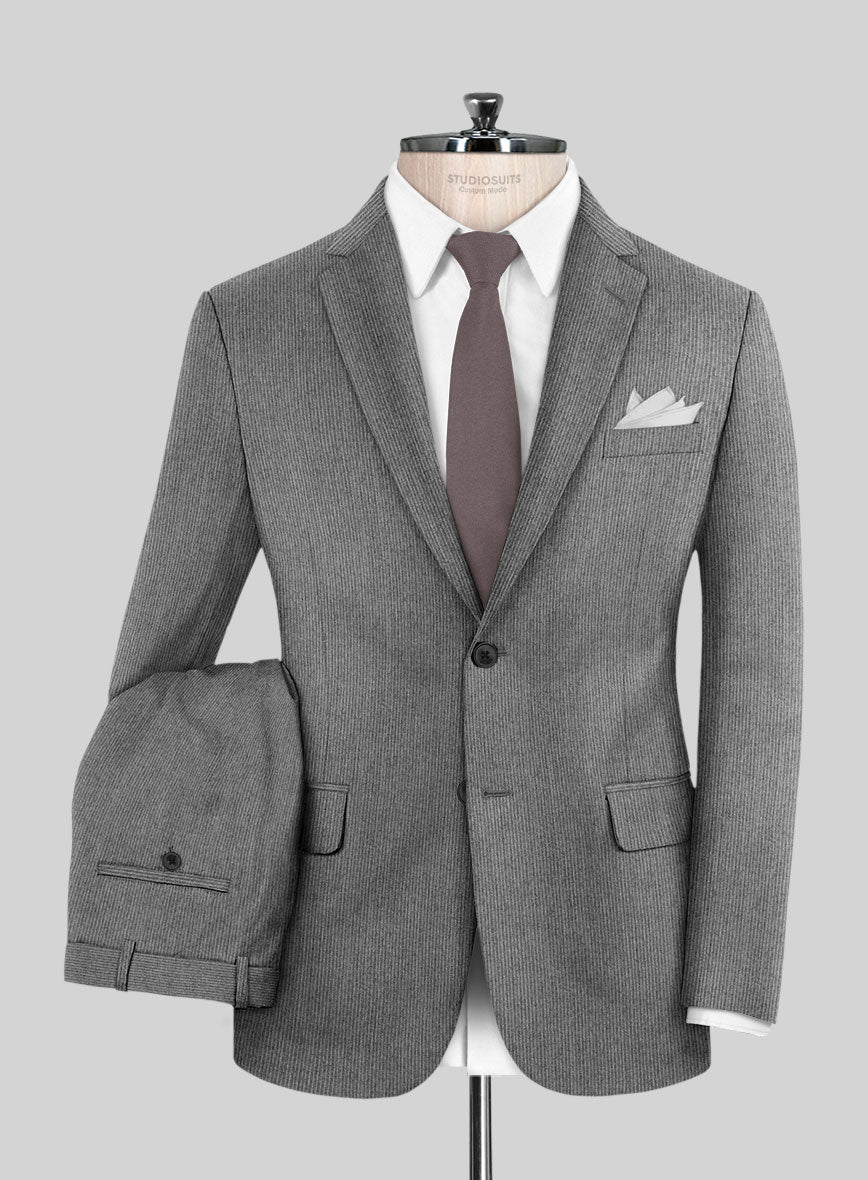 Italian Tiga Gray Mini Pinstripe Flannel Suit - StudioSuits