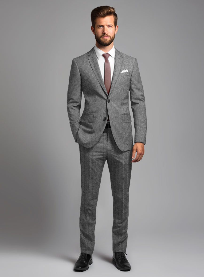 Italian Tiga Gray Mini Pinstripe Flannel Suit - StudioSuits