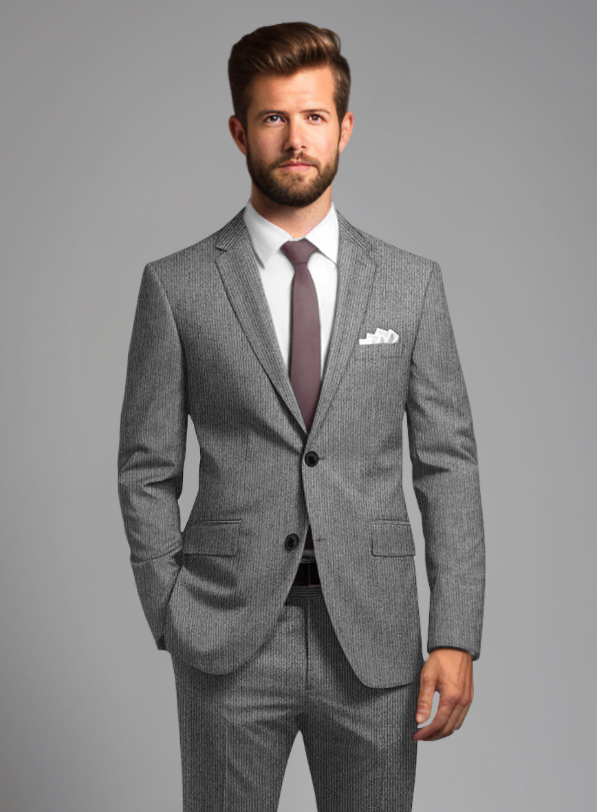 Italian Tiga Gray Mini Pinstripe Flannel Suit - StudioSuits
