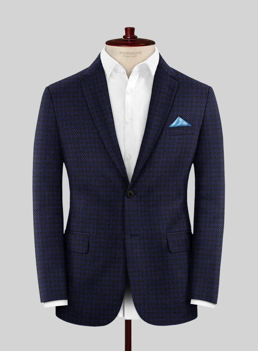 Italian Timas Navy Blue Houndstooth Flannel Jacket - StudioSuits