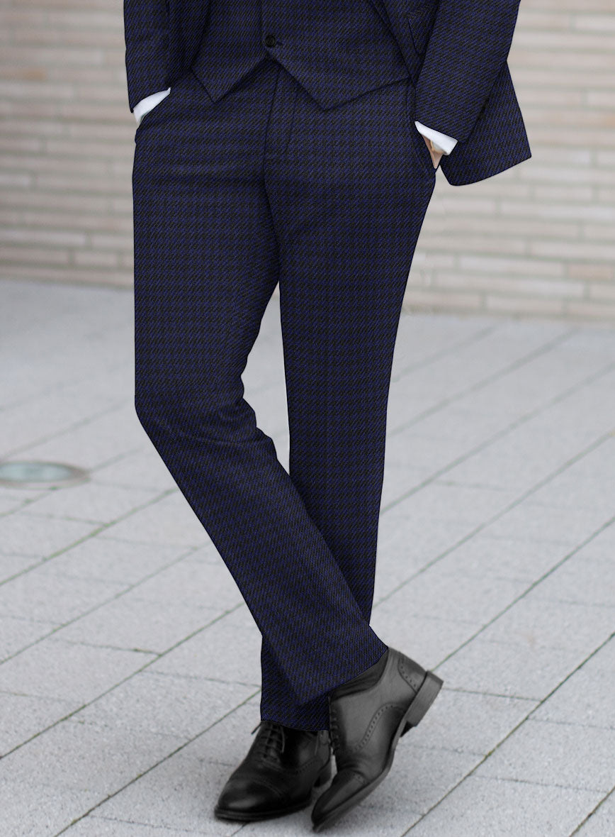 Italian Timas Navy Blue Houndstooth Flannel Pants - StudioSuits
