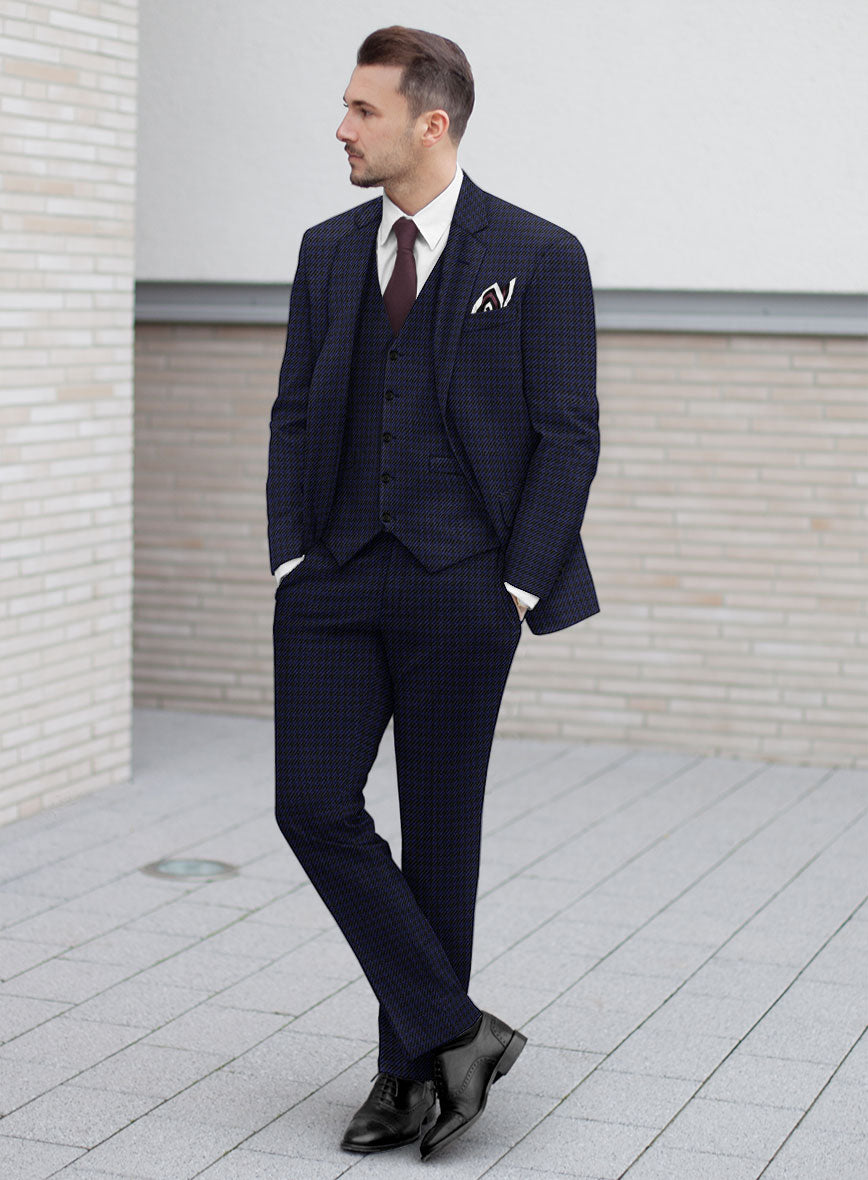 Italian Timas Navy Blue Houndstooth Flannel Suit - StudioSuits
