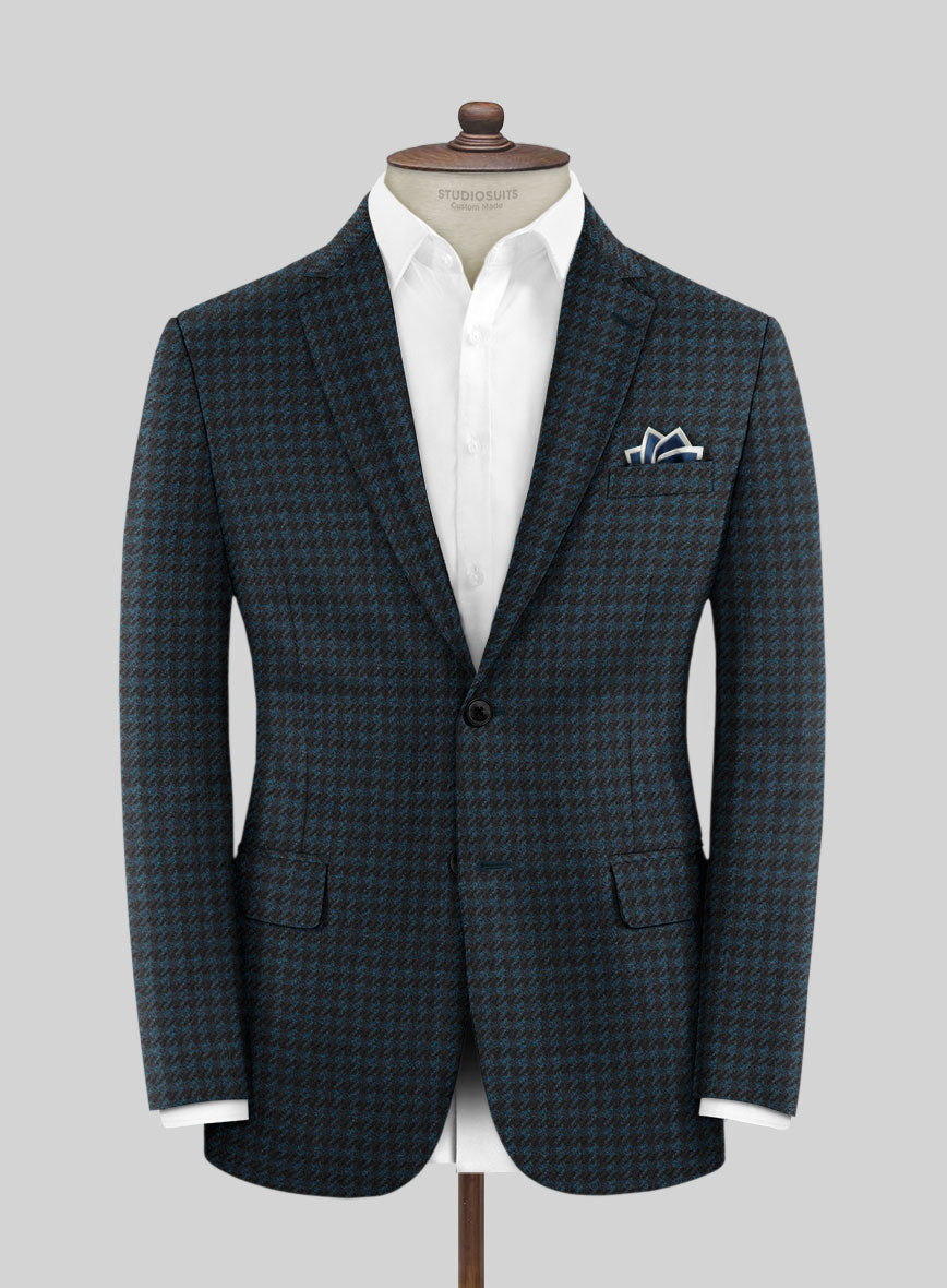 Italian Timas Teal Blue Houndstooth Flannel Jacket - StudioSuits