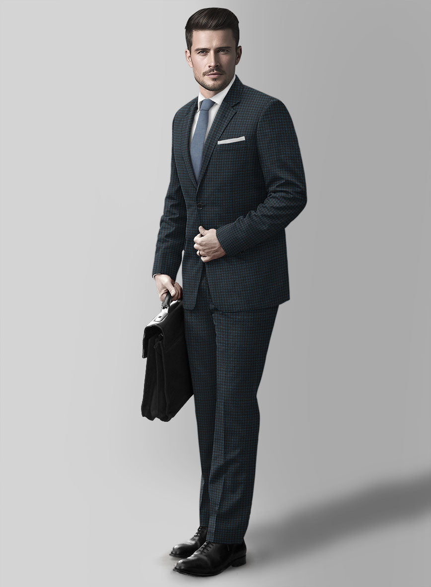 Italian Timas Teal Blue Houndstooth Flannel Suit - StudioSuits