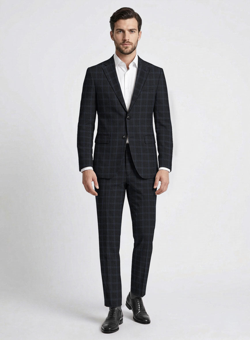Italian Trek Dark Blue Checks Flannel Suit - StudioSuits