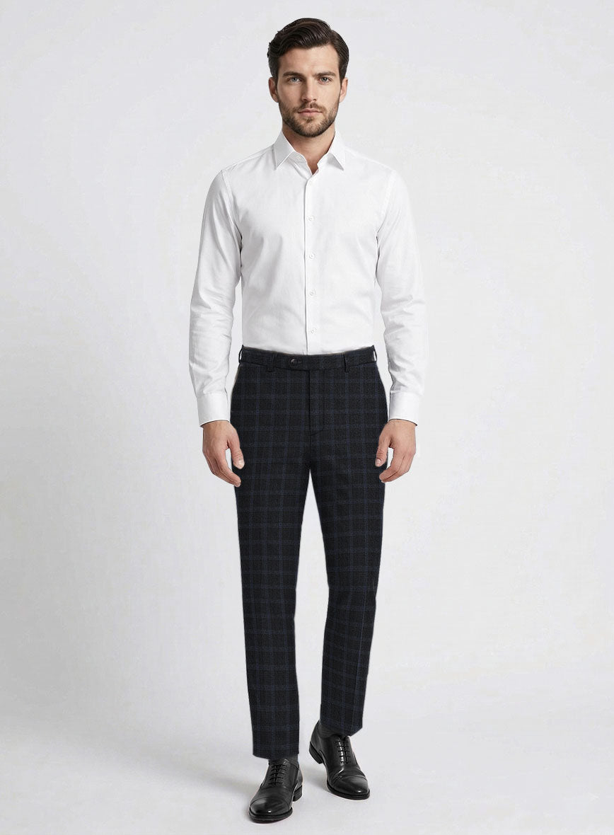 Italian Trek Dark Blue Checks Flannel Pants - StudioSuits