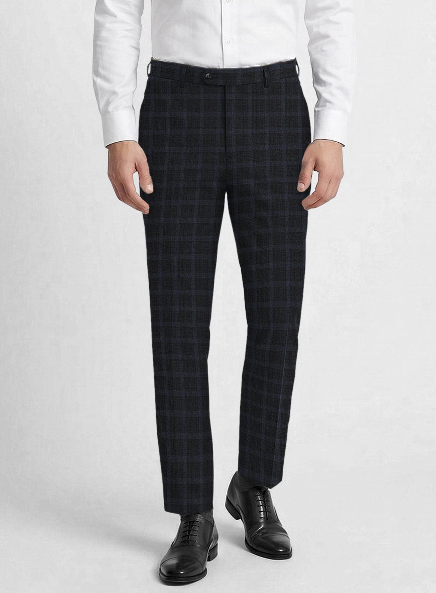 Italian Trek Dark Blue Checks Flannel Pants - StudioSuits