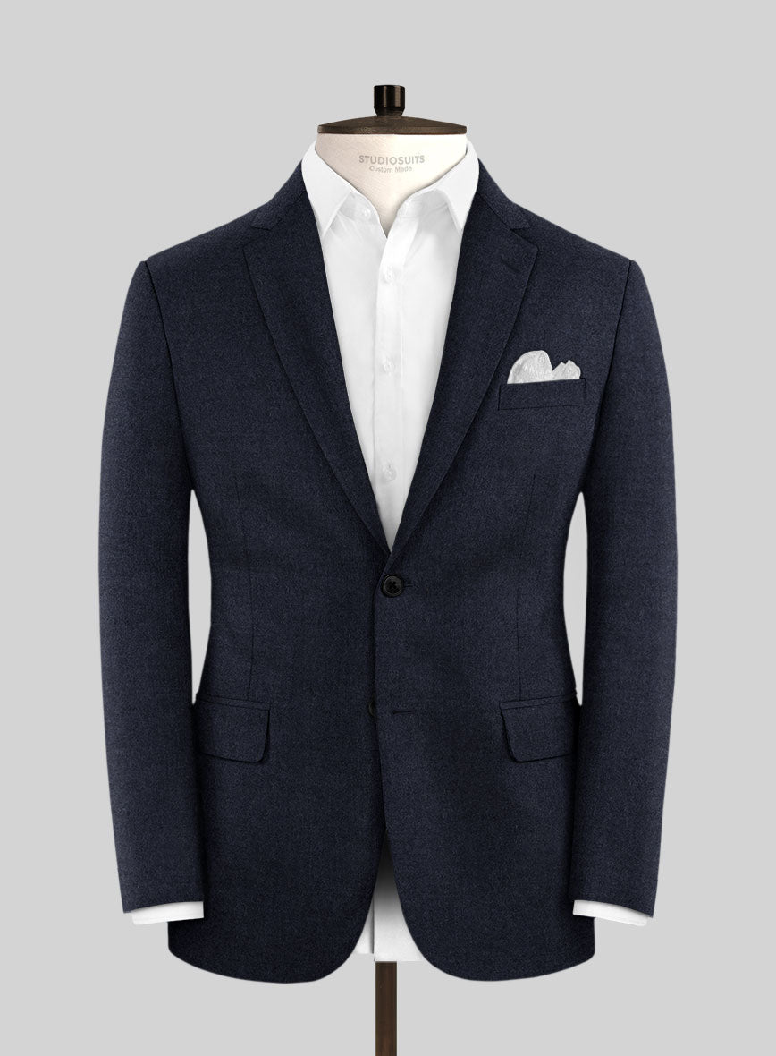 Italian Turna Dark Navy Flannel Jacket - StudioSuits