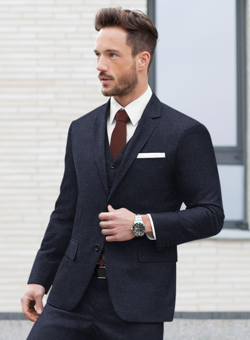 Italian Turna Dark Navy Flannel Jacket - StudioSuits