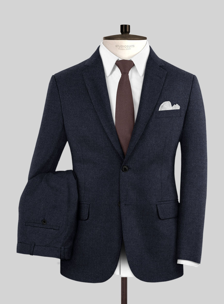 Italian Turna Dark Navy Flannel Suit - StudioSuits