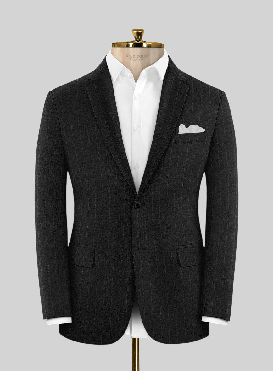 Italian Uben Black Chalkstripe Flannel Jacket - StudioSuits