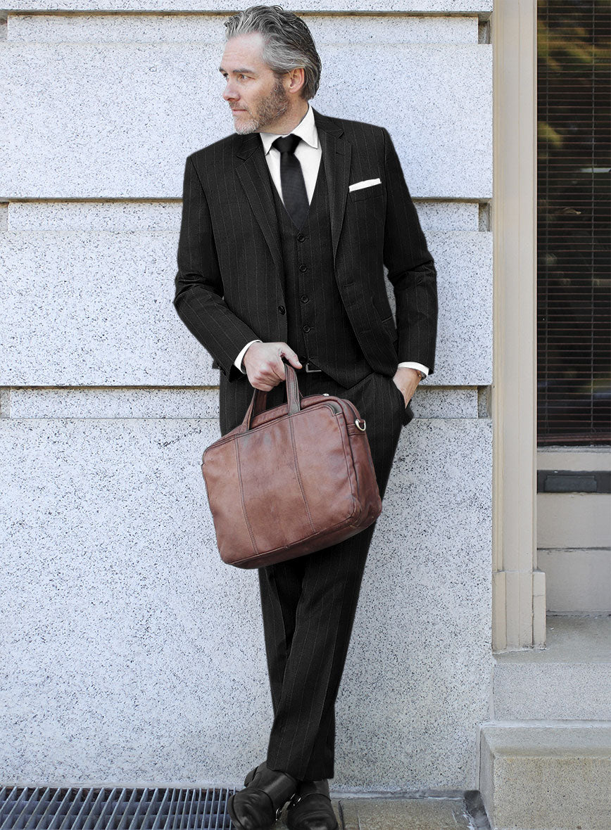 Italian Uben Black Chalkstripe Flannel Suit - StudioSuits