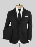 Italian Uben Black Chalkstripe Flannel Suit - StudioSuits