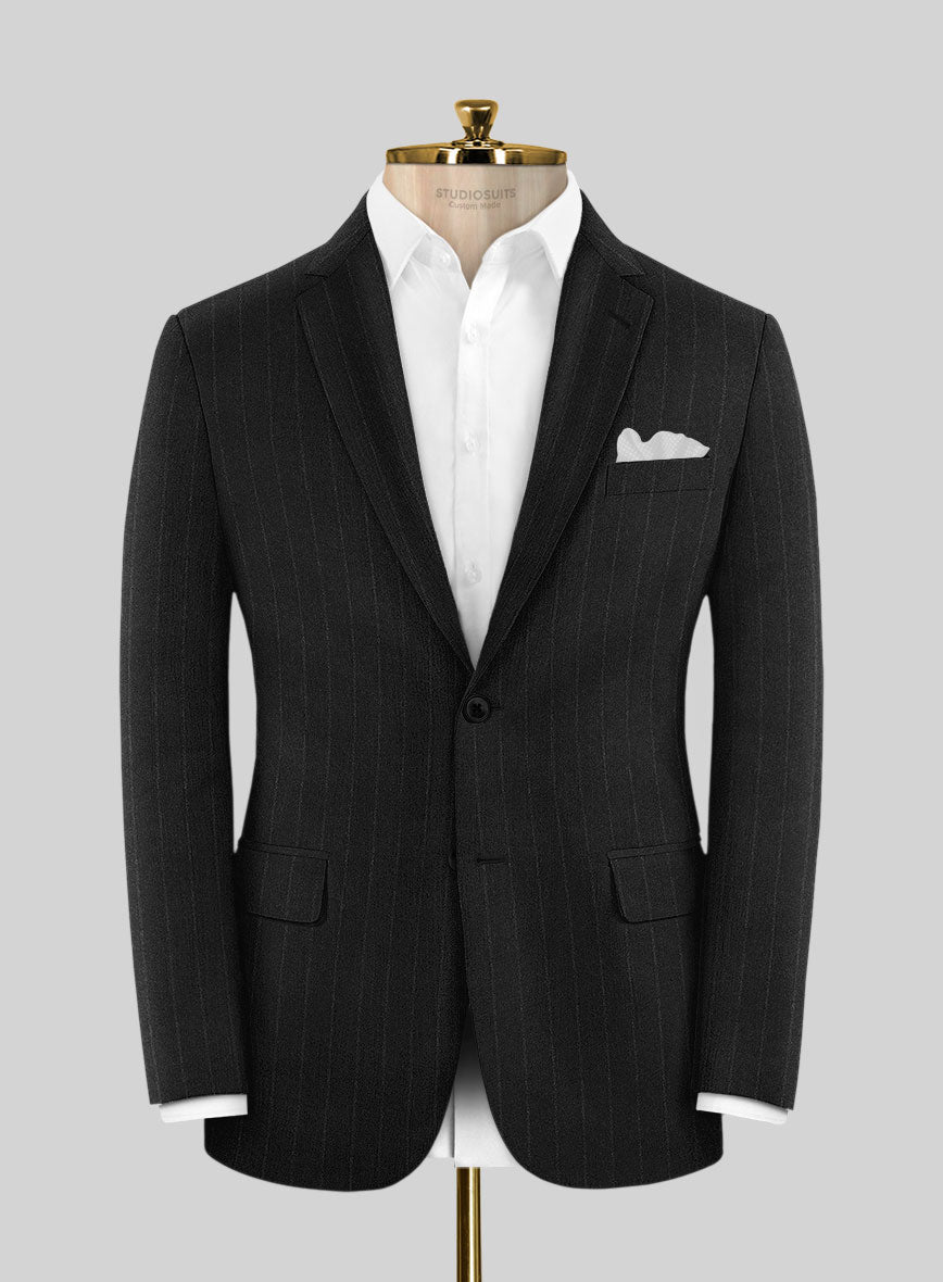 Italian Uben Black Chalkstripe Flannel Suit - StudioSuits