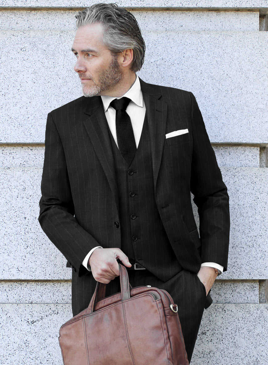 Italian Uben Black Chalkstripe Flannel Suit - StudioSuits