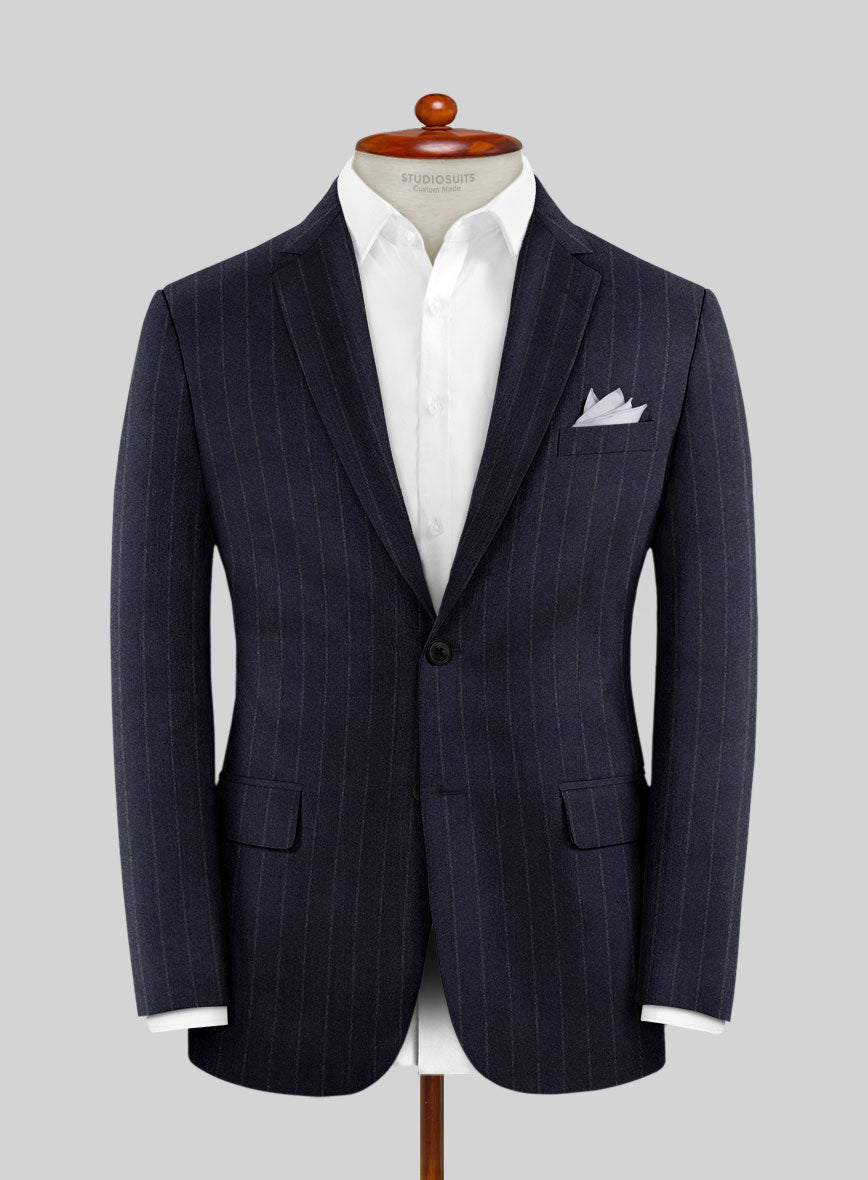 Italian Uben Blue Chalkstripe Flannel Jacket - StudioSuits