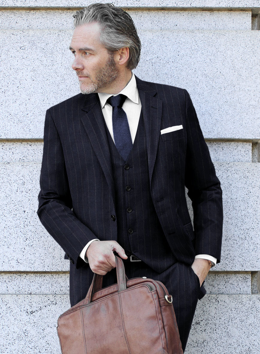 Italian Uben Blue Chalkstripe Flannel Jacket - StudioSuits