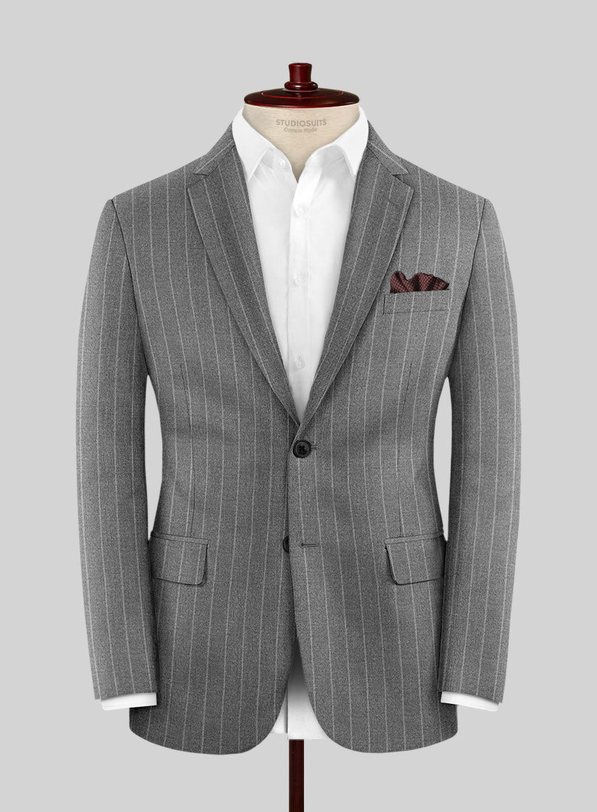 Italian Uben Gray Chalkstripe Flannel Jacket - StudioSuits
