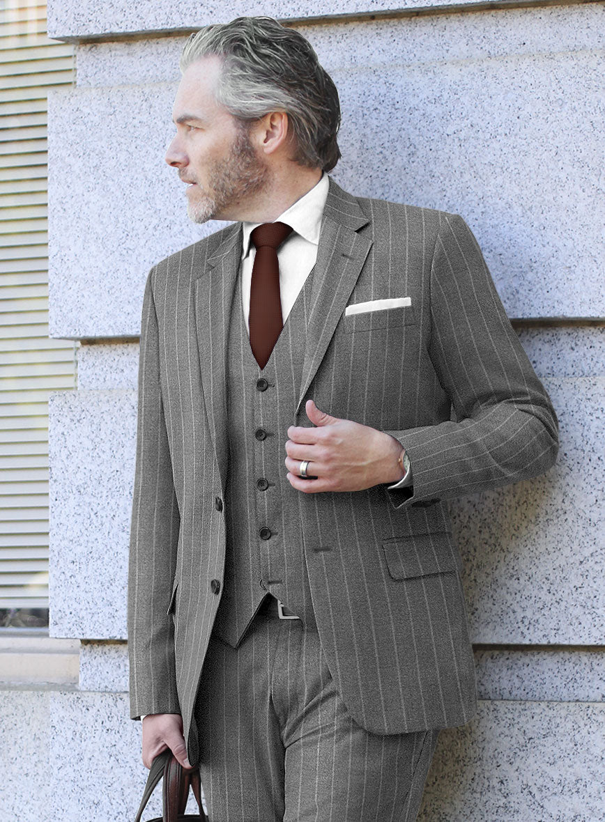 Italian Uben Gray Chalkstripe Flannel Jacket - StudioSuits