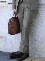 Italian Uben Gray Chalkstripe Flannel Pants - StudioSuits