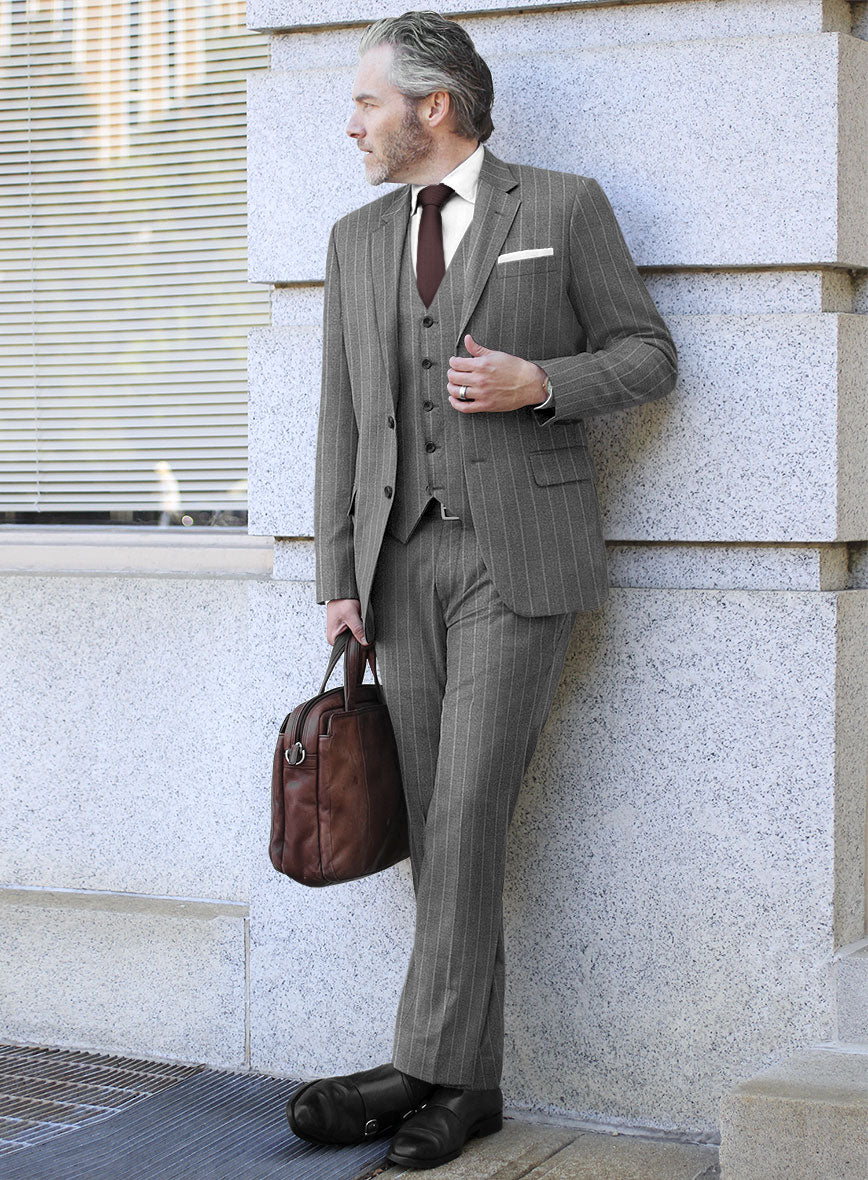 Italian Uben Gray Chalkstripe Flannel Suit - StudioSuits