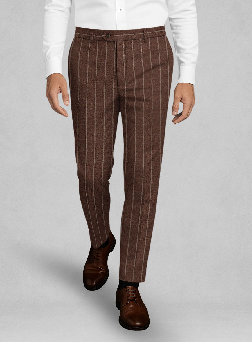 Italian Walnut Rope Stripe Tweed Pants - StudioSuits