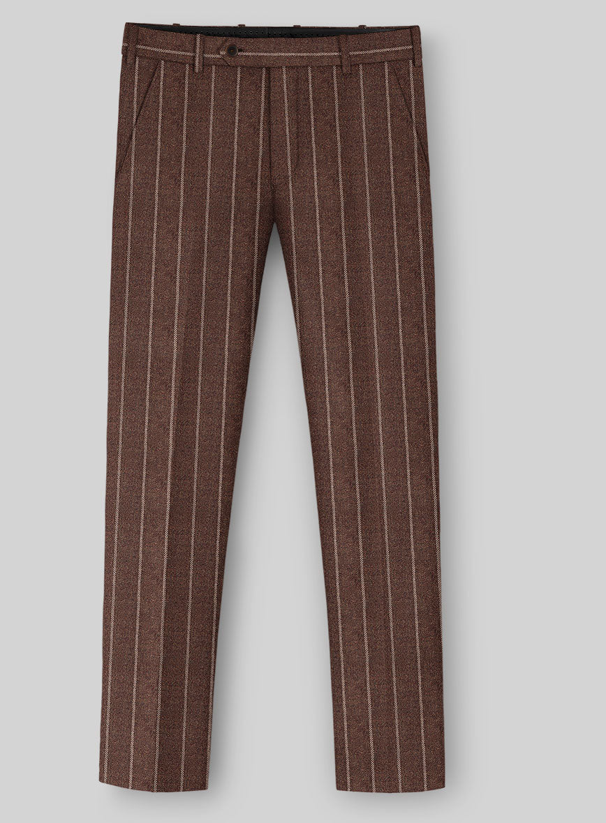 Italian Walnut Rope Stripe Tweed Pants - StudioSuits