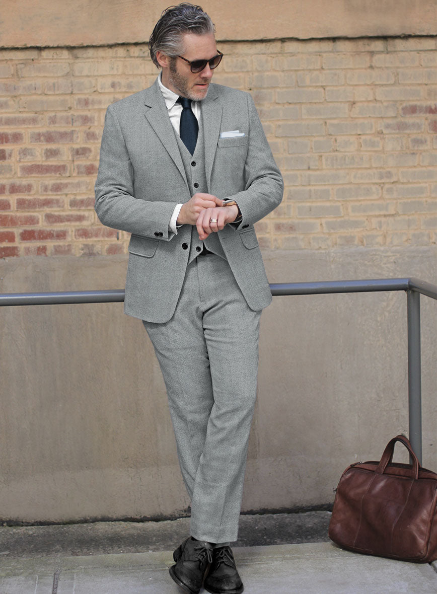 Italian Wide Herringbone Light Blue Tweed Suit - StudioSuits