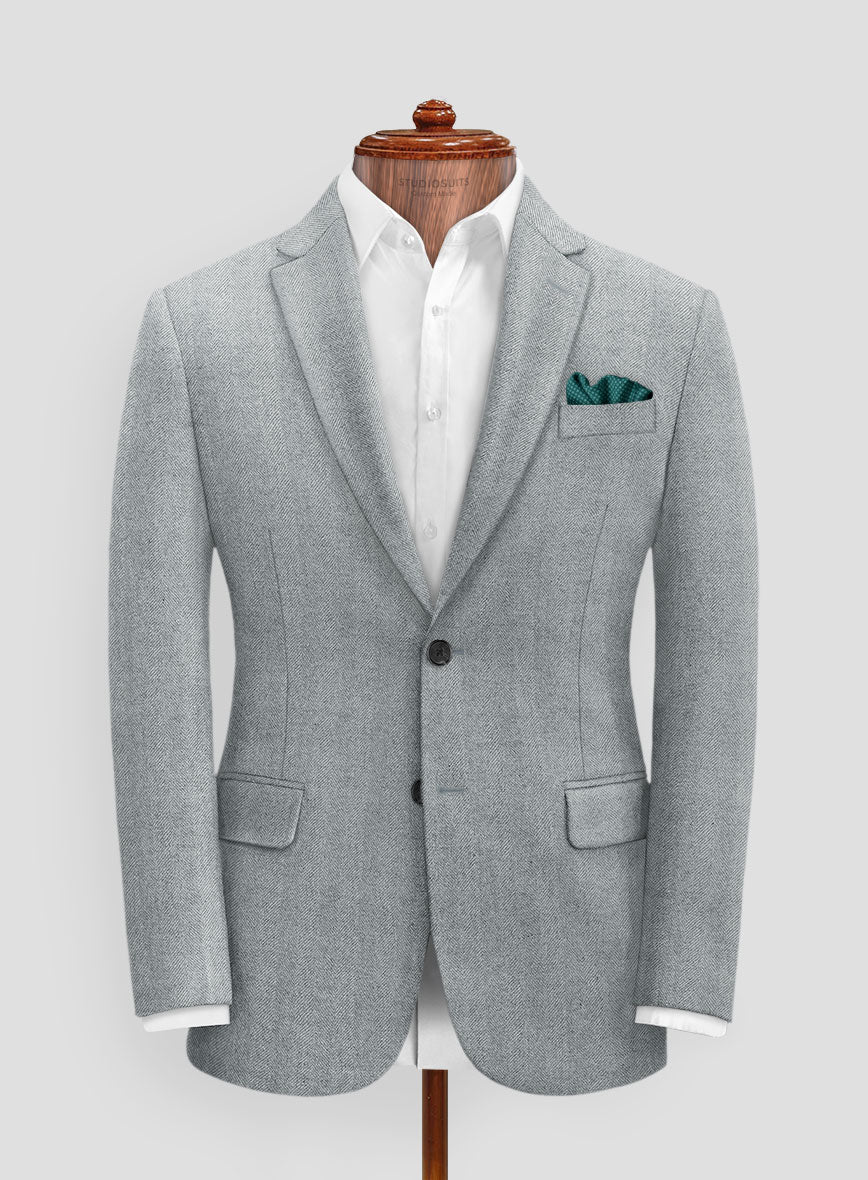 Italian Wide Herringbone Light Blue Tweed Suit - StudioSuits